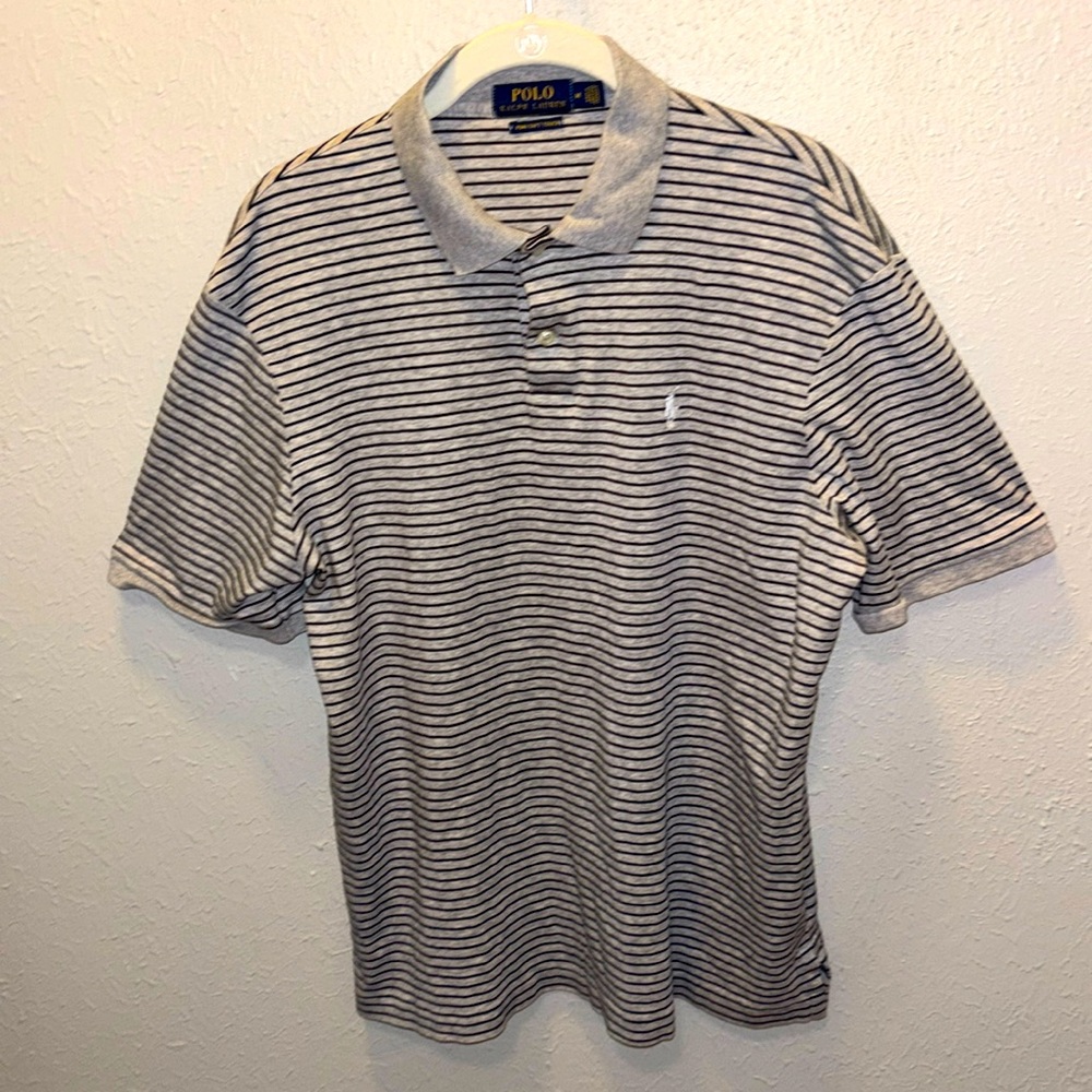 Polo Ralph Lauren Stripe Shirt Gray Black Stripe Men’s Size Medium Classic Fit